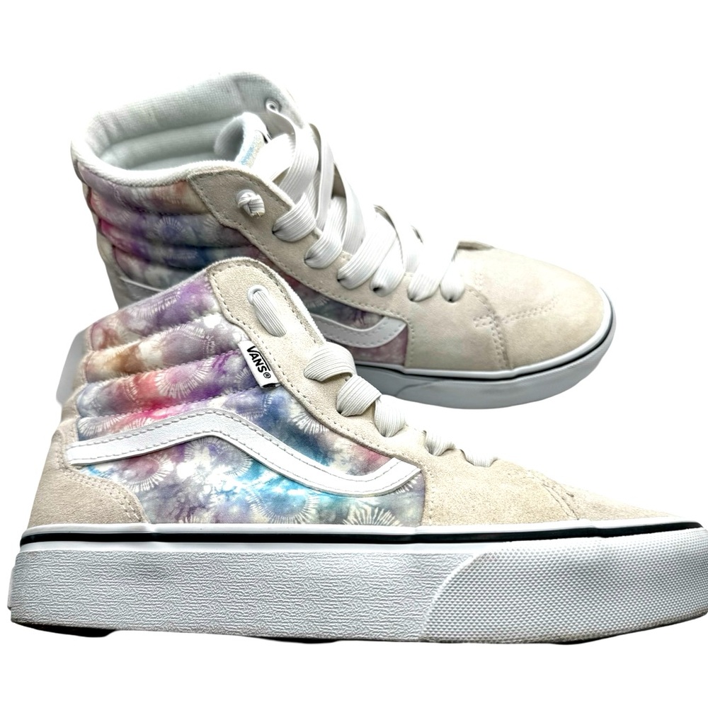 Girls Beige/water colored High Top Vans Sneakers | Size 5 (Missy)